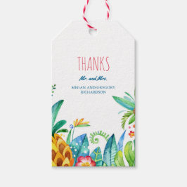 strandpalmen tropische bloemen bruiloft cadeaulabel