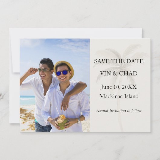 Strandpalmfoto Save the Date (Voorkant)