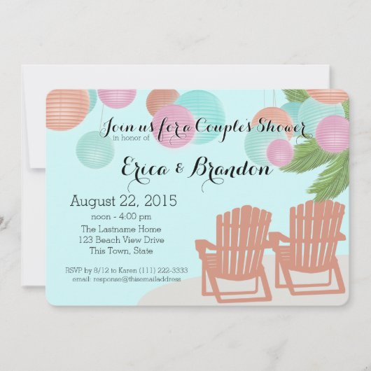 Strandpapier Lantaarns Echtpaar Douche Kaart (Voorkant)