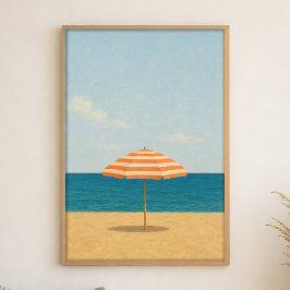 Strandparaplu Middaguur Aquarel Kustkunst Poster