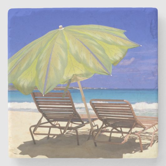 Strandparasol, Abaco, Bahama's Stenen Onderzetter (Voorkant)
