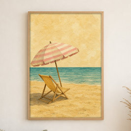 Strandparasol en Stoel Waterverf Poster