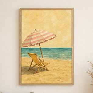 Strandparasol en Stoel Waterverf Poster