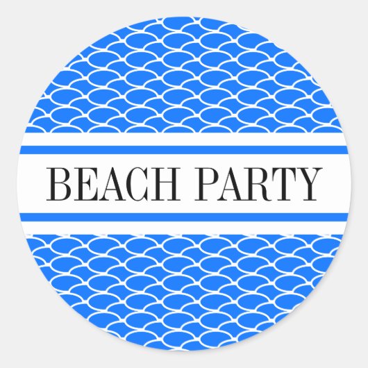 STRANDPARTIJ Helder Blauw Wit Waves Racing Stripes Ronde Sticker (Voorkant)