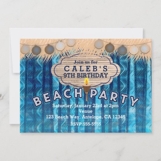 STRANDPARTIJ Retro blauwe golven verjaardagsuitnod Kaart (Voorkant)