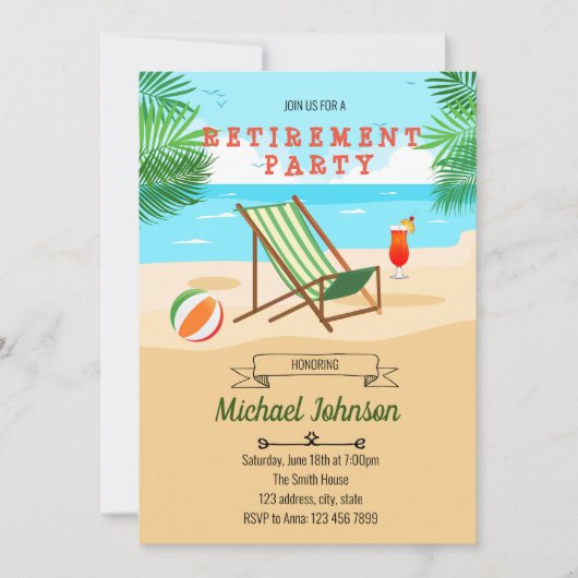 Strandpensioenfeest uitnodiging (Voorkant)