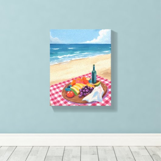 strandpicknick | Ocean Shore Painting Canvas Afdruk (Insitu (Houten vloer))