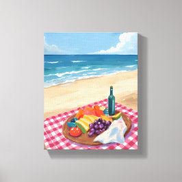 Strandpicknick | Schilderij van de Oceaankust Canvas Afdruk