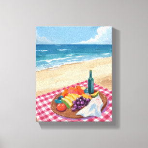 Strandpicknick   Schilderij van de Oceaankust Canvas Afdruk