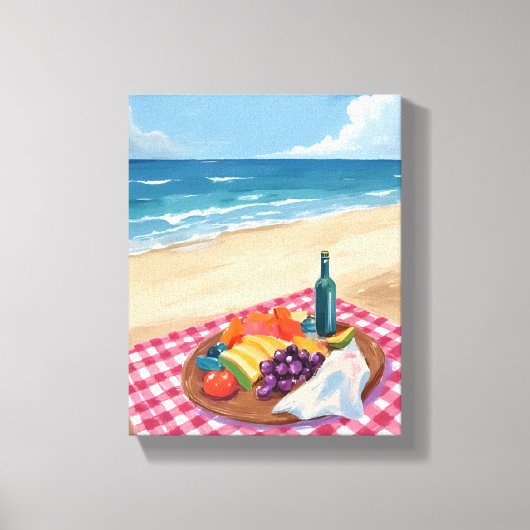 Strandpicknick | Schilderij van de Oceaankust Canvas Afdruk (Voorkant)