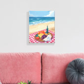 Strandpicknick | Schilderij van de Oceaankust Canvas Afdruk (Insitu (Woonkamer))