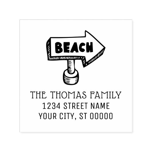 Strandpijl Directioneel Bord Naam Retouradres Zelfinktende Stempel (Design)