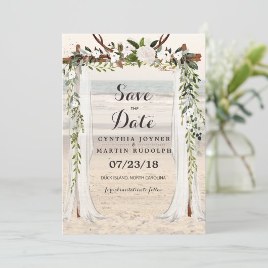 Strandprieel Trouw Save the Date Uitnodiging (Staand voorkant)