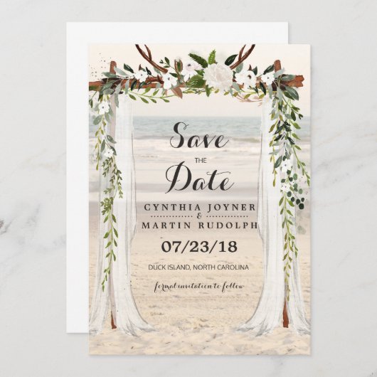 Strandprieel Trouw Save the Date Uitnodiging (Voorkant / Achterkant)