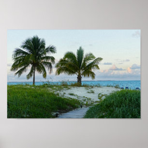 Strandpromenade op de Bahama's bij zonsondergang Poster