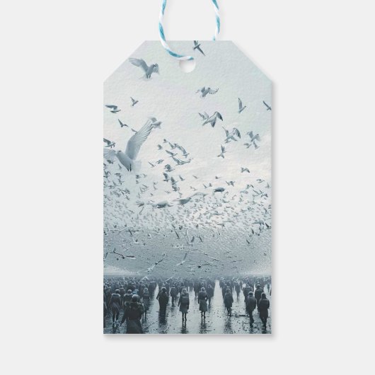 Strandpubliek vredesduif foto cadeaulabel (Achterkant)