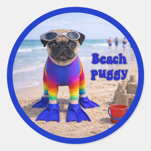 Strandpuggy Ronde Sticker (Voorkant)