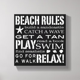 Strandregels Aan de kust Crisp Zwart & Wit Canvas Afdruk