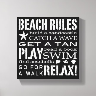 Strandregels Aan de kust Crisp Zwart & Wit Canvas Afdruk