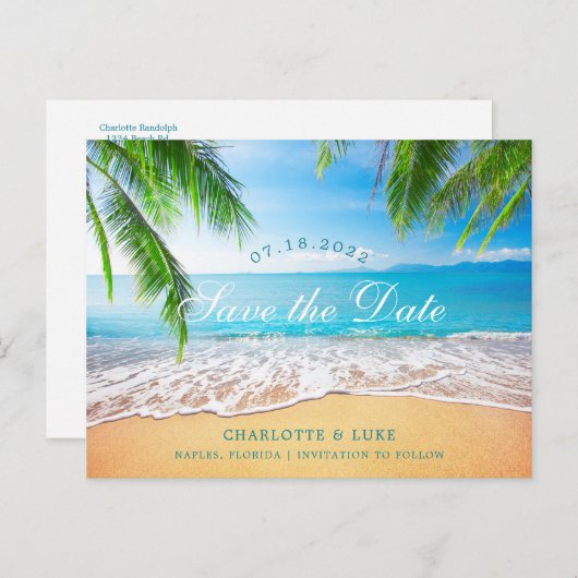 Strandscène De datum opslaan Aankondigingskaart (Voorkant / Achterkant)