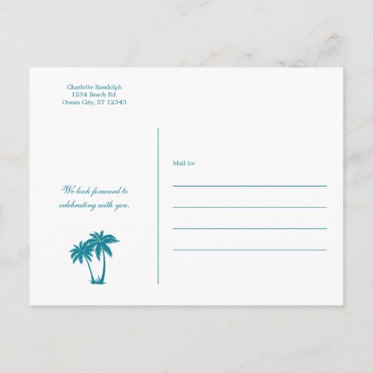 Strandscène De datum opslaan Aankondigingskaart (Achterkant)