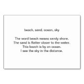 Strandscène, het Lezen van Flashcards voor Volwass Kaart (Achterkant)