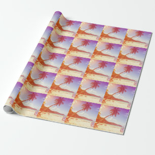 Strandscène, kokosnootboom, houten bed. cadeaupapier