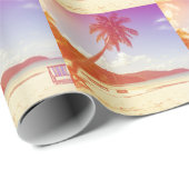 Strandscène, kokosnootboom, houten bed. cadeaupapier (Rol Hoek)