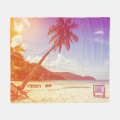 Strandscène, kokosnootboom, houten bed. fleece deken (Voorkant (Horizontaal))