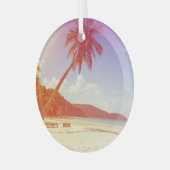 Strandscène, kokosnootboom, houten bed. glas ornament (Voorkant links)