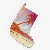 Strandscène, kokosnootboom, houten bed. kleine kerstsok (Voorkant (Hangend))