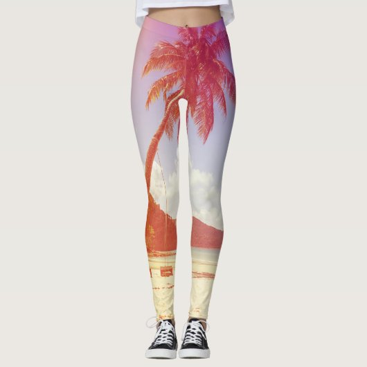 Strandscène, kokosnootboom, houten bed. leggings (Voorkant)