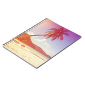 Strandscène, kokosnootboom, houten bed. notitieboek (Linkerzijde)