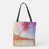 Strandscène, kokosnootboom, houten bed. tote bag (Achterkant)