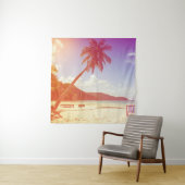 Strandscène, kokosnootboom, houten bed. wandkleed (In situ)