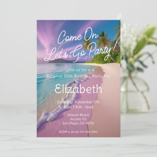 Strandscène Kom op Laten we gaan feestje verjaarda Kaart (Staand voorkant)