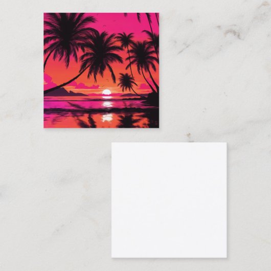 Strandscène met een levendige sinaasappel en roze contactkaartje (Voorkant / Achterkant)