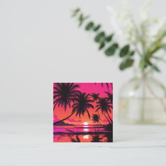 Strandscène met een levendige sinaasappel en roze  contactkaartje (Staand voorkant)