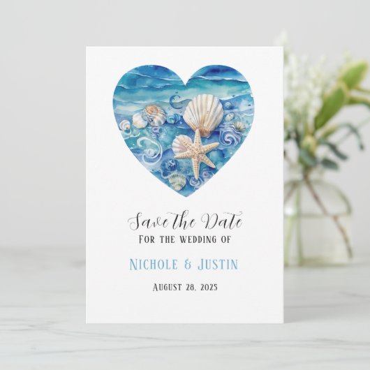 Strandscène Starfish Save the Date Kaart (Staand voorkant)