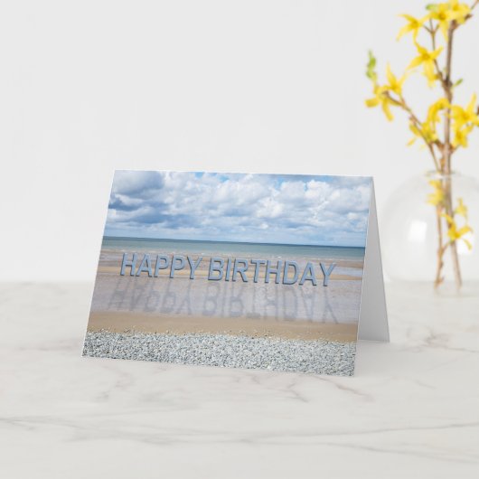 Strandscène verjaardagskaart met 3D letters Kaart (Gele Bloem)
