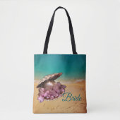 Strandschaal met bloemen op het strand (Jouw tekst Tote Bag (Voorkant)