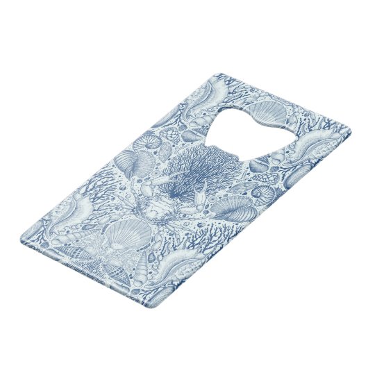 Strandschatten in blauw creditkaart flessenopener (Voorkant Gekanteld)