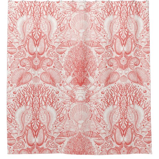 Strandschatten in koraalrood douchegordijn (Voorkant)