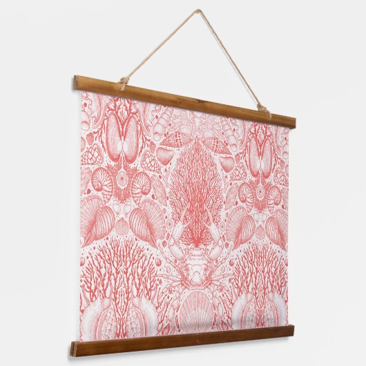 Strandschatten in koraalrood hangend wandkleed (Gebogen)