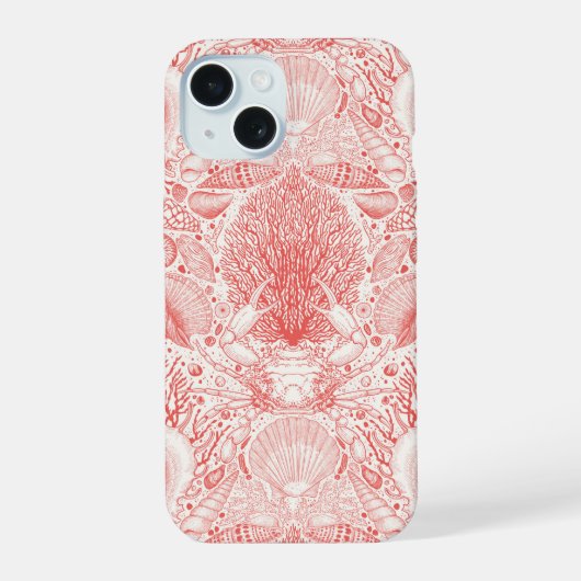 Strandschatten in koraalrood iPhone 15 case (Achterkant)