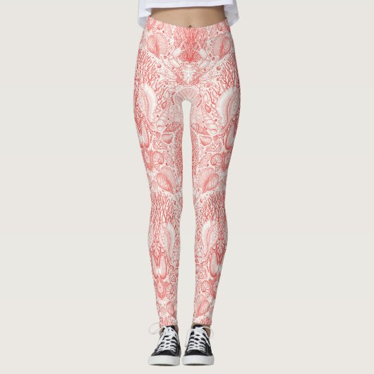 Strandschatten in koraalrood leggings (Voorkant)