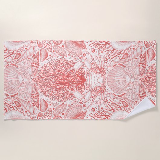 Strandschatten in koraalrood strandlaken (Voorkant)