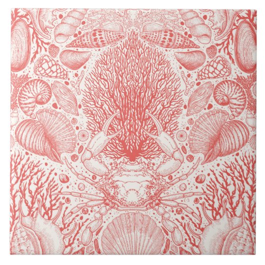 Strandschatten in koraalrood tegeltje (Voorkant)