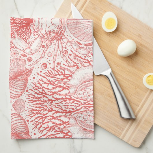 Strandschatten in koraalrood theedoek (Quarter Fold)