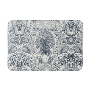 Strandschatten, schelpen, krab, koralen en zeewier badmat